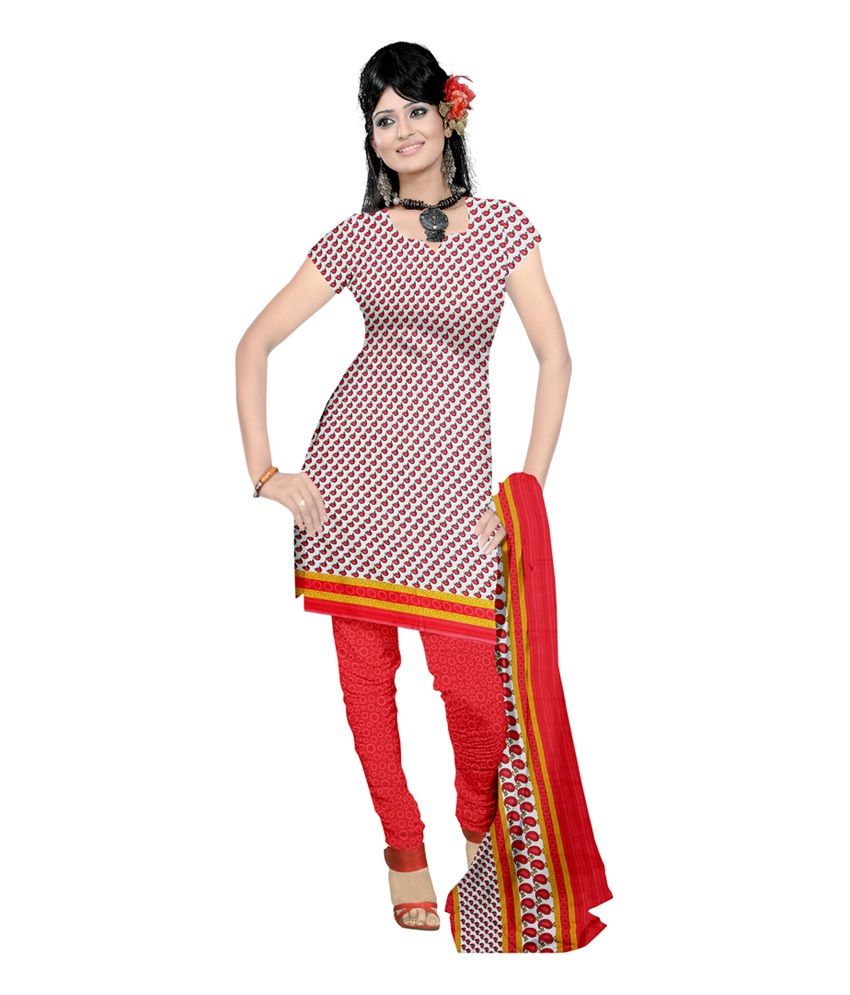 Sonal Trendz Red Printed Art Silk Dress Material With Dupatta