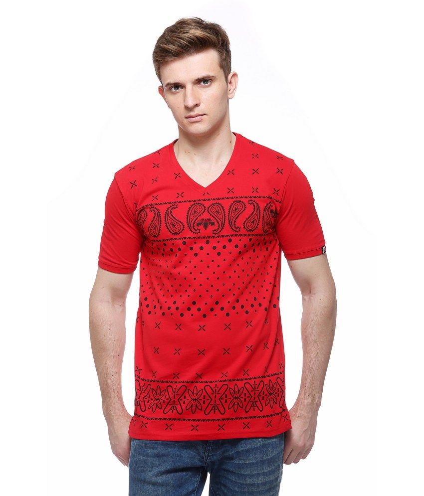 44% OFF on Profy V Neck Men's Cotton Red T Shirt on Snapdeal