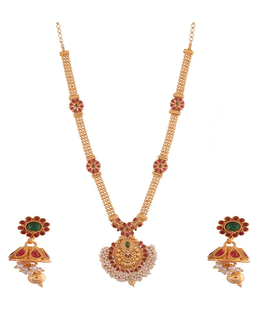 1 Gram Gold Plated Long Necklace Set With Pearl Aati Pandent available at snapdeal for Rs.2450