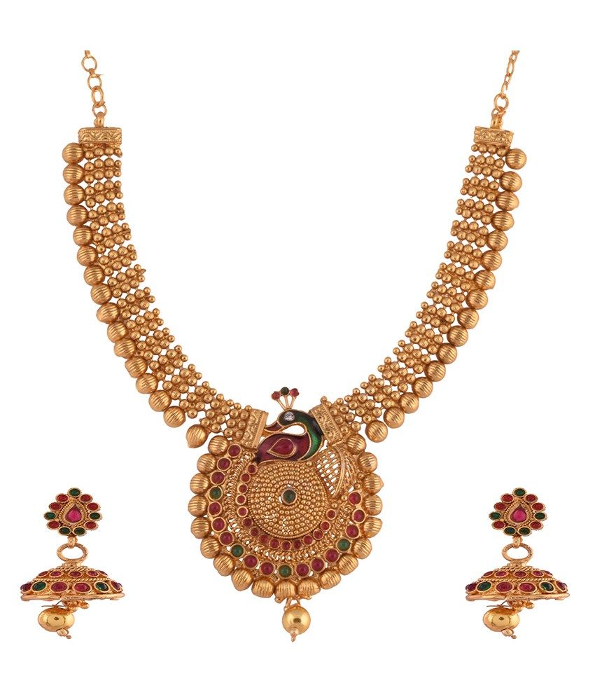 1 Gram Gold Plated Peacock Design Traditional Necklace Set With Pink And Green Stones available at snapdeal for Rs.1401