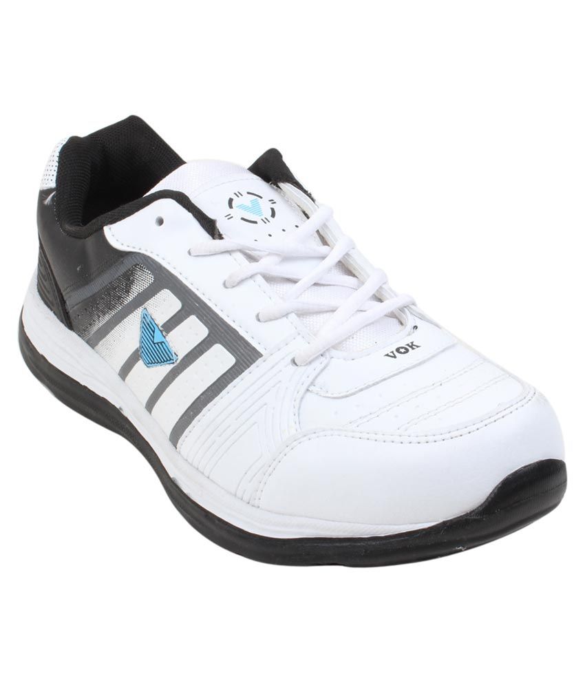 White Synthetic Leather Sports Shoes 