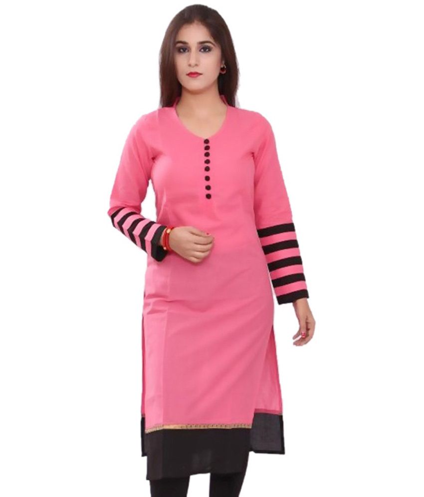 Netanya Collections Peachpuff Cotton Long Knitted Chinese Collar Kurti