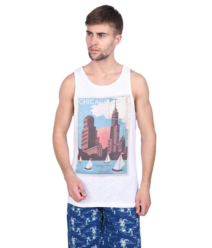 Slub Casual White River Printed Sleeveless T Shirt For Men available at snapdeal for Rs.159