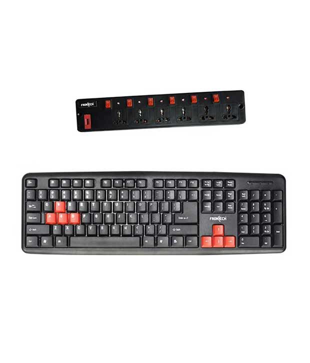 Combo Pack Of Frontech Keyboard (jil:1672 Usb Connectivity) With Spike Surge Protector 6 Socket And Six Switch Extension 1.5mtr available at snapdeal for Rs.618