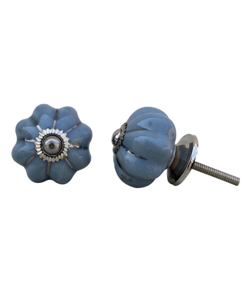 Indianshelf Pack Of 4 Grey Silver Line Medium Wardrobe Door Pull Drawer Knob Ceramic Almirah Handle Online Handmade Silver Finish available at snapdeal for Rs.345