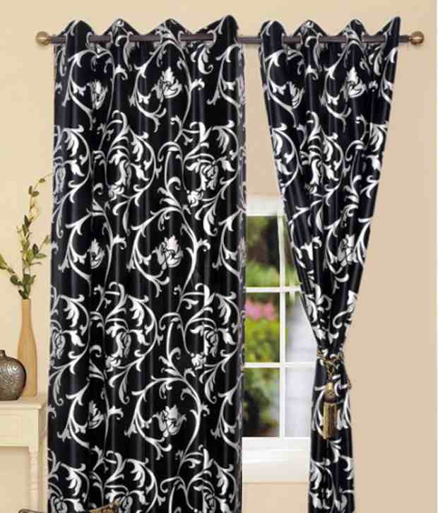 51% OFF on Beautiful Black Colour With White Flower Design Curtain on  Snapdeal | PaisaWapas.com