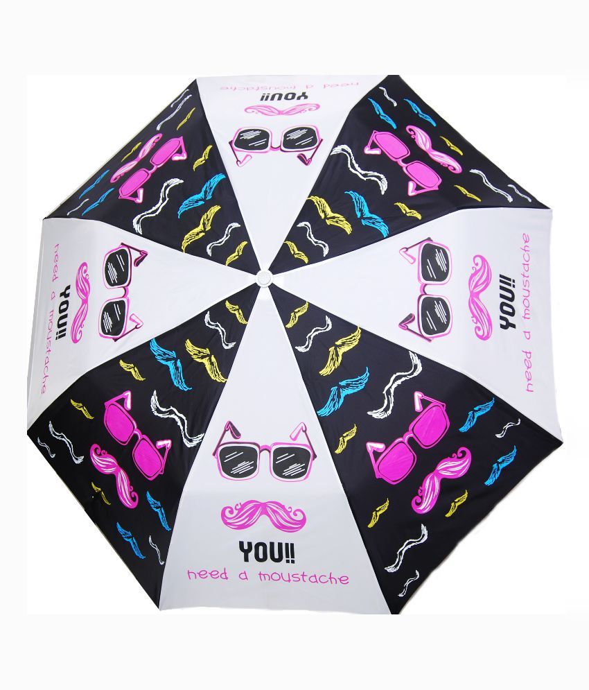 Cheeky Chunk Multi Color 3 Fold Moustache Umbrella For Women