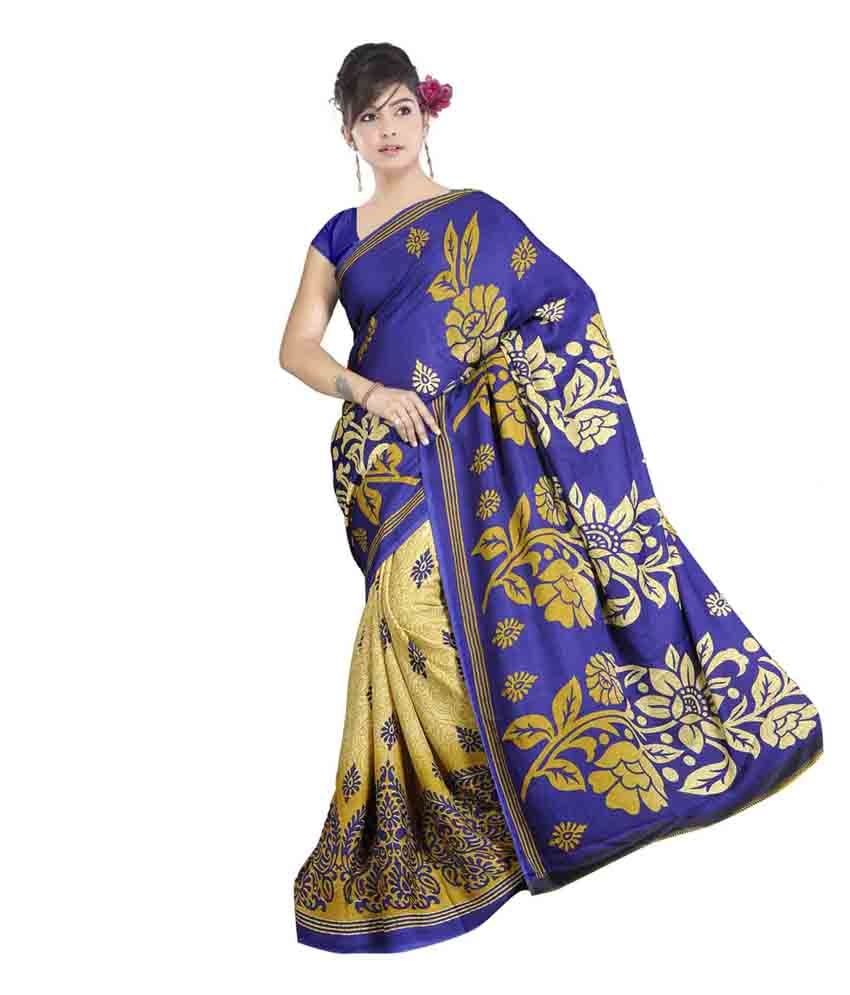 Vogue Era Blue Art Crepe Saree available at snapdeal for Rs.299