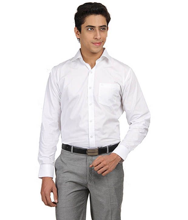 Kandukuri Industries White Cotton Blend Formal Shirt For Men