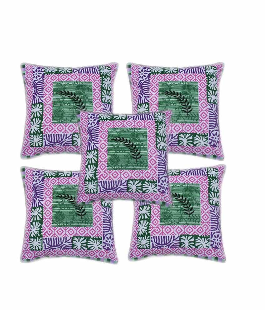 Metro Living Multicolor Cotton Velcro Ethnic Cushion Covers Set Of 5