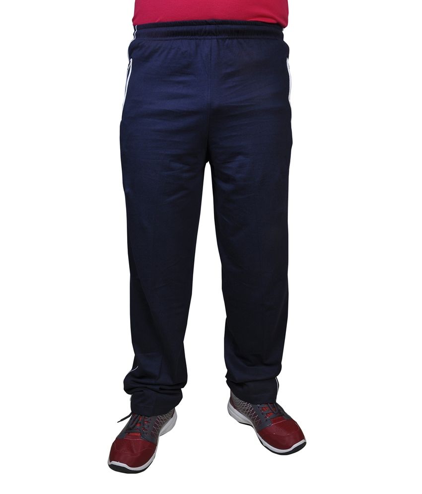 Wawa Mens 100 % Cotton Navy Track Pants With Zipper Pockets