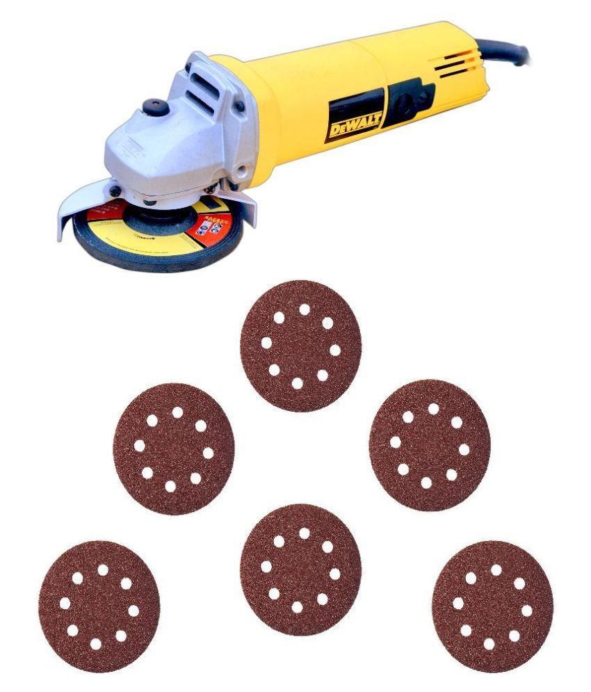 Dewalt Dw810 Yellow Angle Grinder With 10 Pieces 5 Inch No. 120 Sand Paper available at snapdeal for Rs.2579