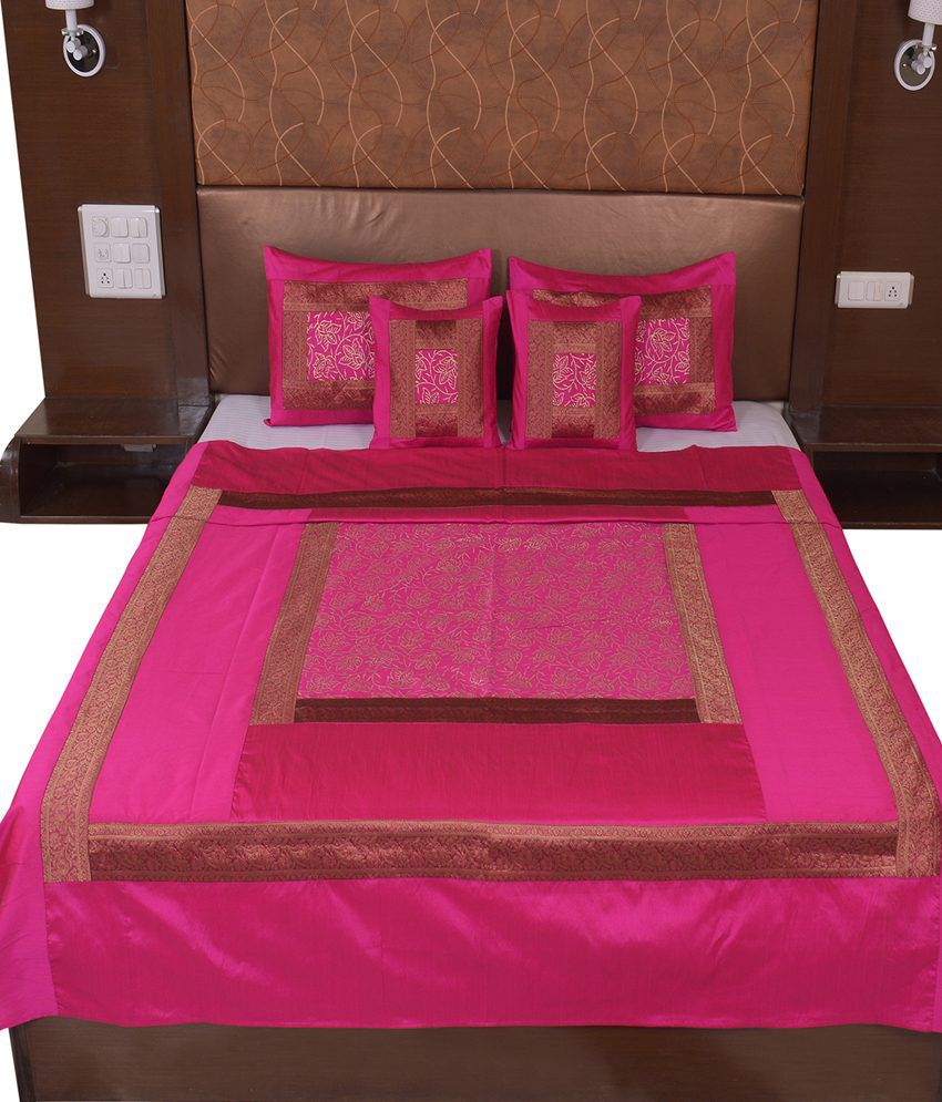 Sarees Pink Silk Bed Cover - Buy Rajasthani Sarees Pink Silk Bed Cover ...
