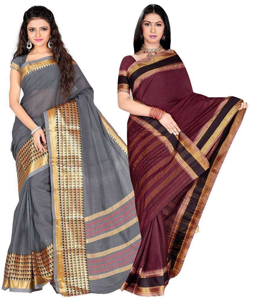 Yash Sarees Multi Color Cotton Saree Combo - Pack Of 2 available at snapdeal for Rs.1918