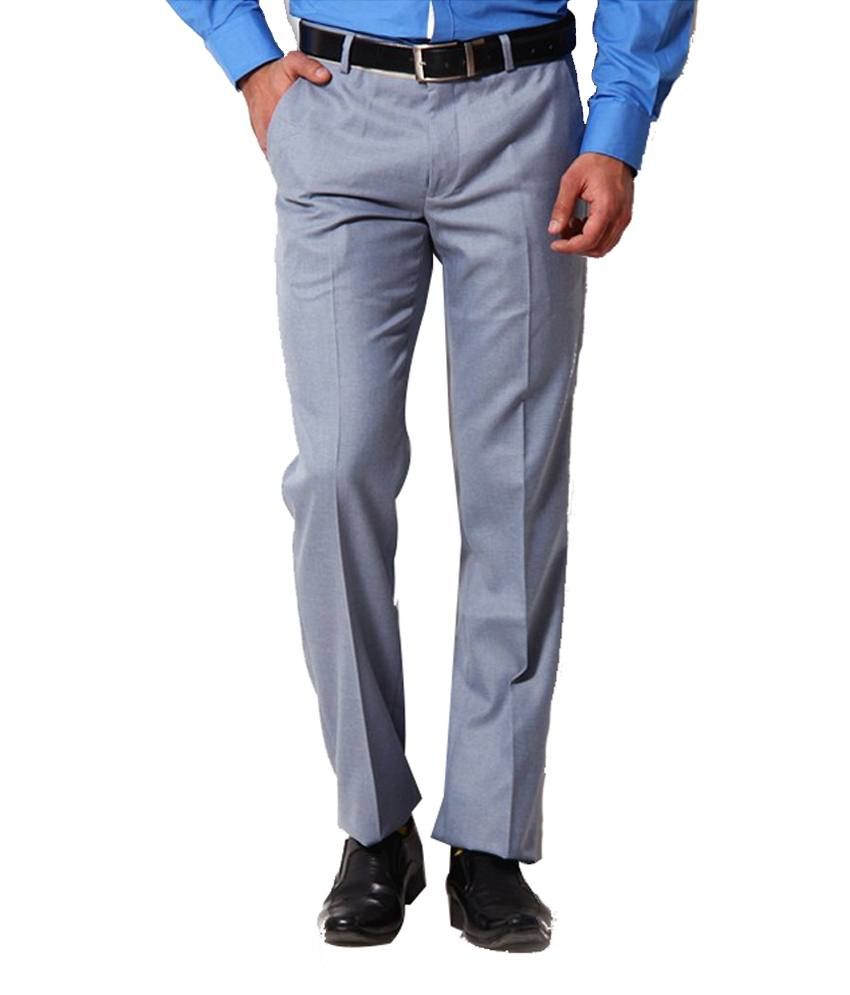 Librazo Grey Slim Fit Formal Flat Trousers available at snapdeal for Rs.349