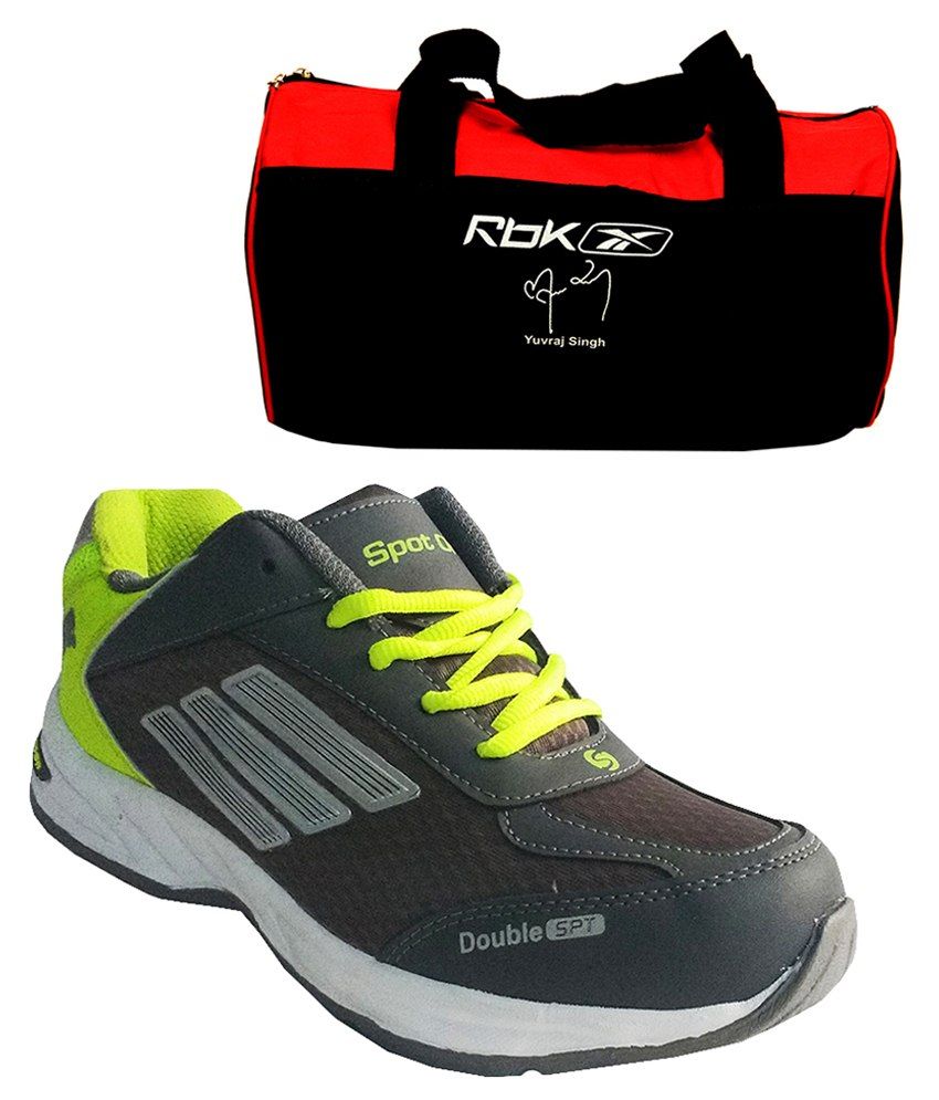 Spot On Gray Green Men Sports Running Shoes And Reebok Gym Bag Combo available at snapdeal for Rs.847