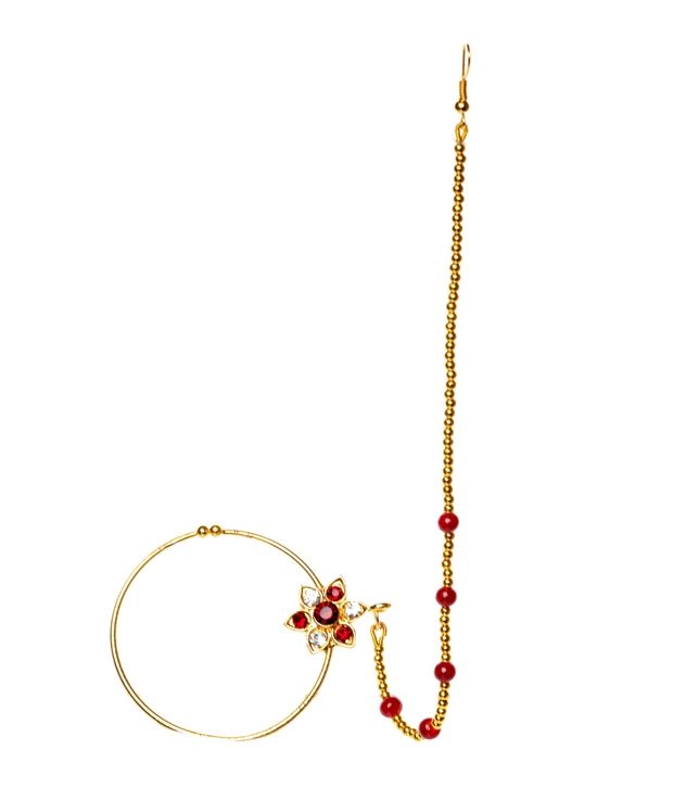U Shine Jewels Red Brass Gold Plated Bridal Nath Nose Ring available at snapdeal for Rs.296