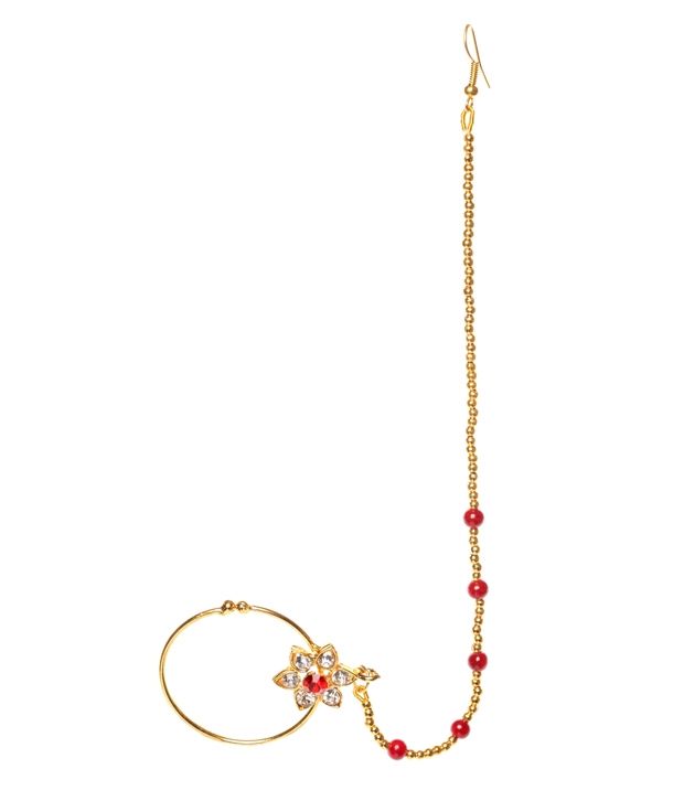 U Shine Jewels Red Brass Gold Plated Bridal Nath Nose Ring available at snapdeal for Rs.296