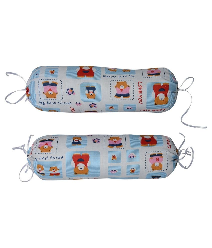 Ambaram White And Blue Cotton Side Pillow - Set Of 2 available at snapdeal for Rs.194