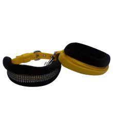 Petsplanet High Quality Nylon Dog Collar & Leash With Fur Velvet Fabric Padding 1 Inch - Yellow