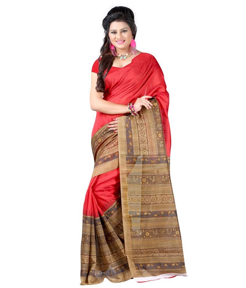 Ashwani Kapoor & Sons - (aks) Red Bhagalpuri Silk Saree available at snapdeal for Rs.364