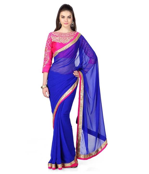 Sareez House Blue Faux Chiffon Saree available at snapdeal for Rs.549