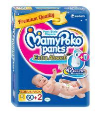 Mamy Poko Pants Extra Absorb S (4-8 Kg)-60+2 Pcs