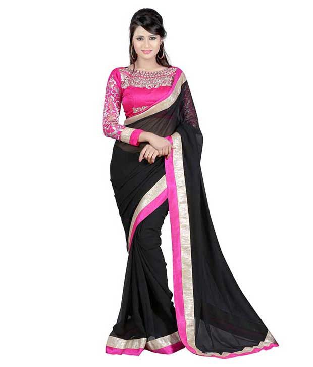 Sareez House Black Faux Chiffon Saree available at snapdeal for Rs.550