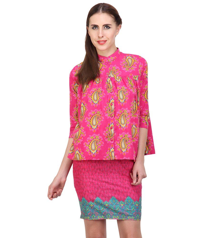 Pehraan Pink & Yellow Three Fourth Sleeve Printed Tunic available at snapdeal for Rs.247