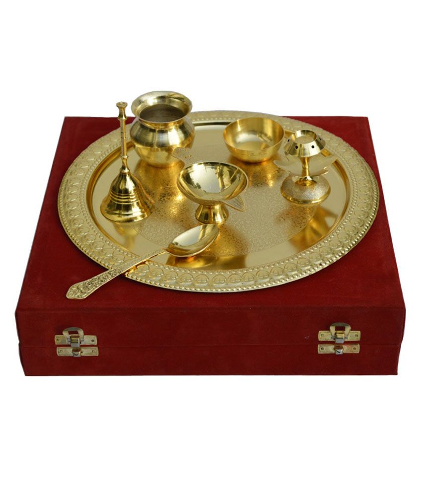 Boontoon German Silver Golden Puja Thali available at snapdeal for Rs.1931