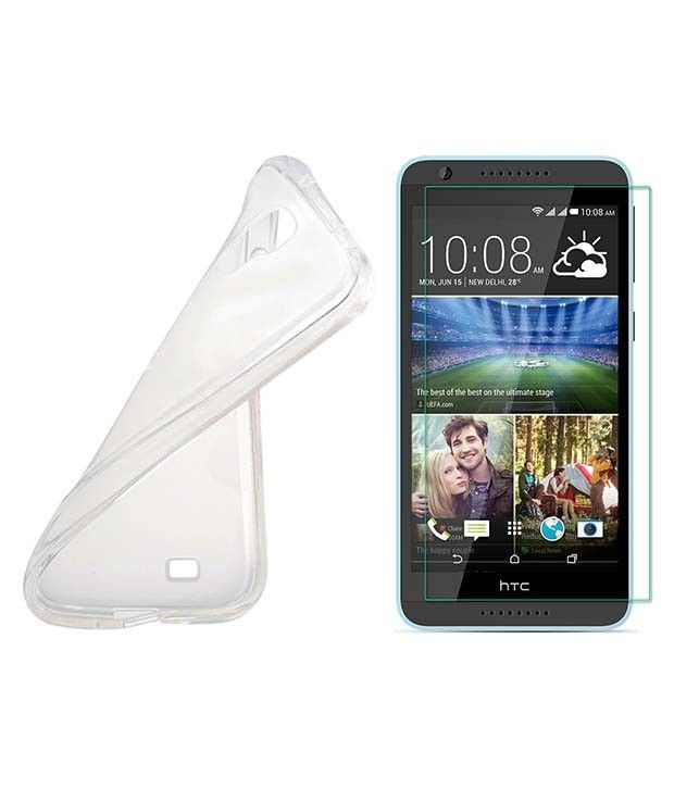 Praiq Silicon Soft Plain Back Cover For Htc Desire 820s With Tempered Glass - Transparent available at snapdeal for Rs.299