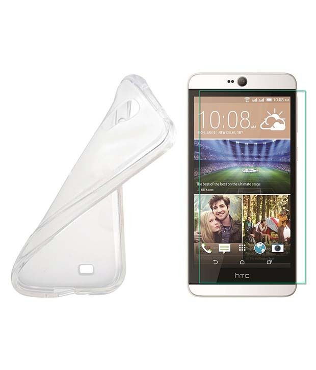 Praiq Silicon Soft Plain Back Cover For Htc Desire 826 With Tempered Glass - Transparent available at snapdeal for Rs.299