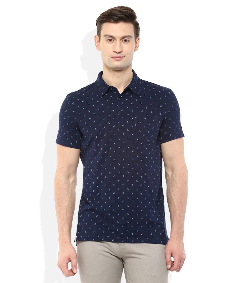 French Connection Solid Men's Polo Dark Blue T-Shirt