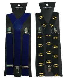 Atyourdoor Elastic & Leather Royal Blue & Batman Design Y- Back Suspenders For Men - Pack Of 2