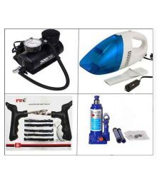 Grind Sapphire Combo Of Car Vacuum Cleaner High Pressure Blue Jack With Air Pump And Punture Kit