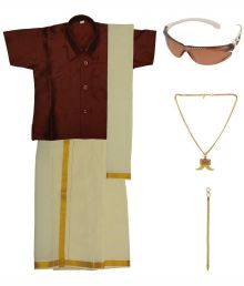 Preethi Dresses Maroon Silk Dhoti Kurta Set With Agnivastra, Bracelet, Pendant And Sunglasses
