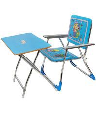 Tomafo Blue Metal Folding Study Table and Chair for Kids