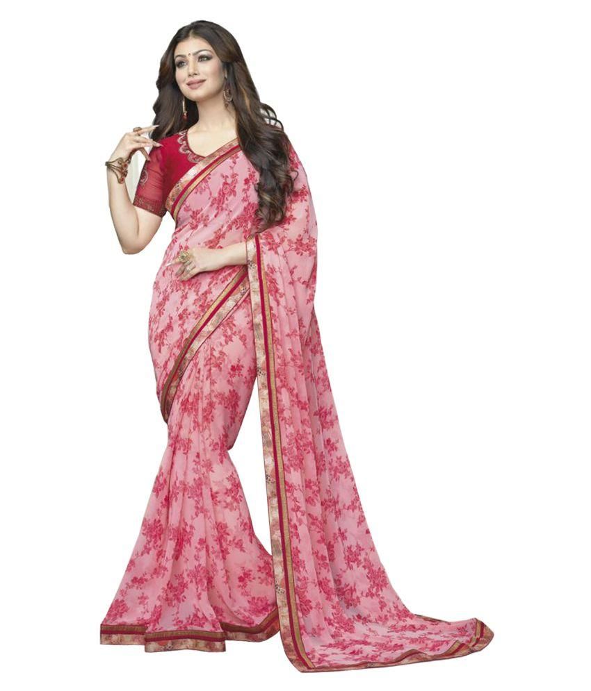 Krutam Designer Pink Georgette Saree available at snapdeal for Rs.999