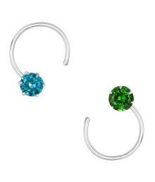 Peenzone 925 Sterling Silver Green And Dark Blue Cubic Zirconia Silver Nose Pin Stud Set For Women