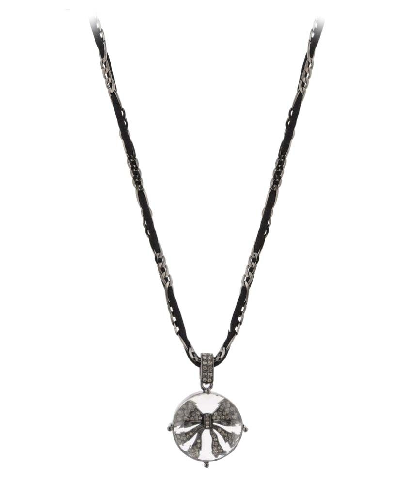 Jazz Jewellery Black Metal Round Crystal Rhinestone Studded Bow Inside Pendent Necklace available at snapdeal for Rs.299