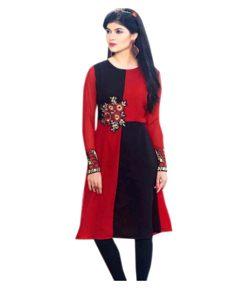 Prayosha Fashion Red Georgette Straight Kutch Embroidered Kurti available at snapdeal for Rs.489