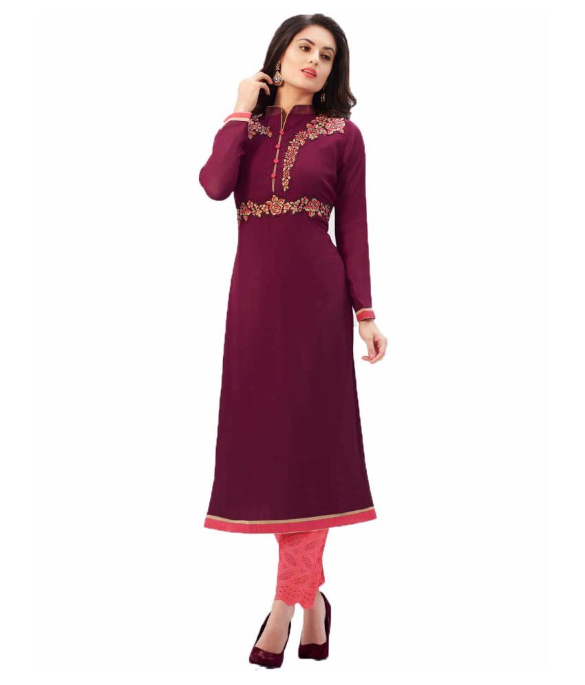 Ved First Look Purple Georgette Straight Kutch Embroidered Kurti available at snapdeal for Rs.406