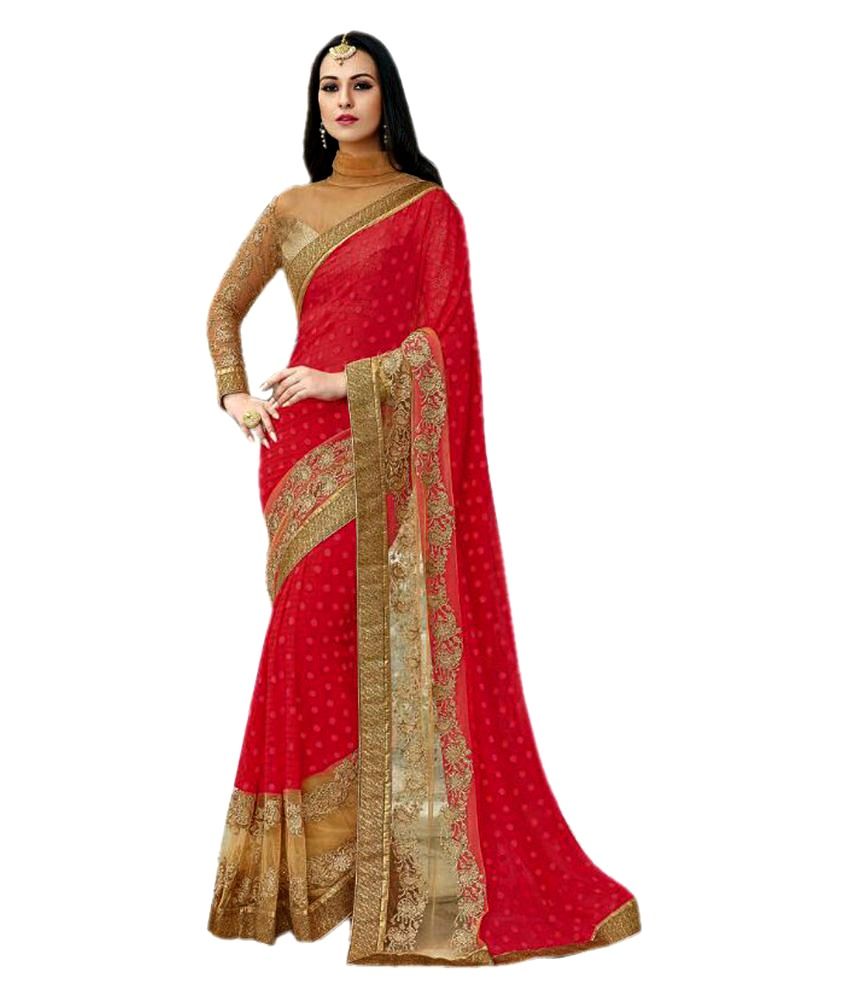 Vivaan Designer Pink Chiffon Saree available at snapdeal for Rs.3499