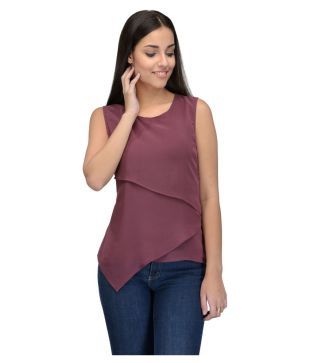 Tunic Nation Maroon Poly Georgette Regular Tops