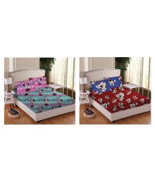 Athom Trendz Mickey Mouse Multi Cartoon Prints Double Two Double Bedsheets With Four Pillow Covers