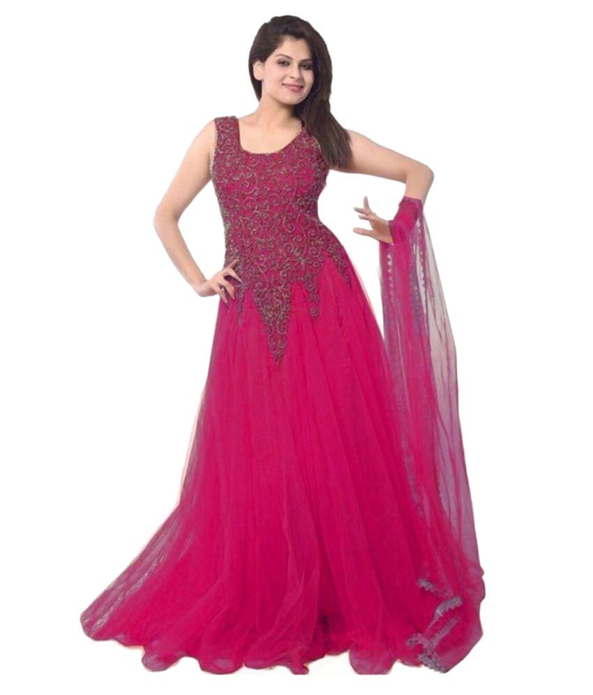 Krishna Fashion Pink Net Anarkali Semi-stitched Suit available at snapdeal for Rs.369