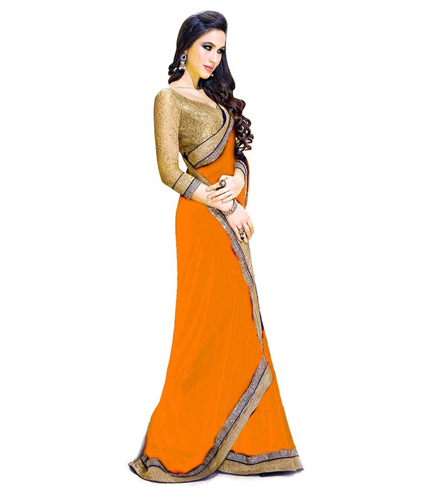 Sareez House Orange Chiffon Saree available at snapdeal for Rs.550