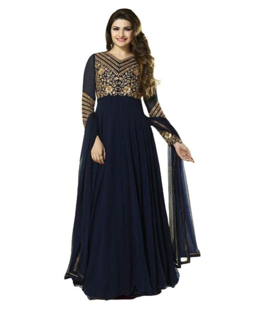 Kk Fashion Blue Georgette Anarkali Semi-stitched Suit available at snapdeal for Rs.699