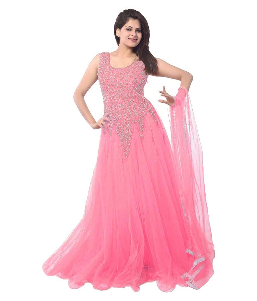 Krishna Fashion Pink Net Anarkali Gown Semi-stitched Suit available at snapdeal for Rs.369