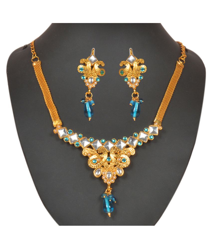 Soha Fashion By Jewelmaze Blue Drop Kundan Pearl Gold Plated Necklace Set available at snapdeal for Rs.249